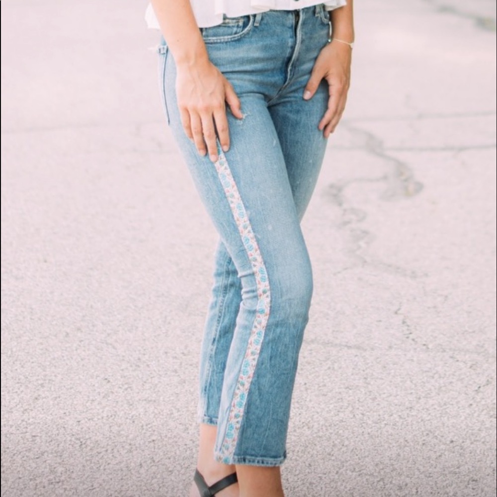 CITIZENS OF HUMANITY CROPPED FLARE FLORAL JEANS